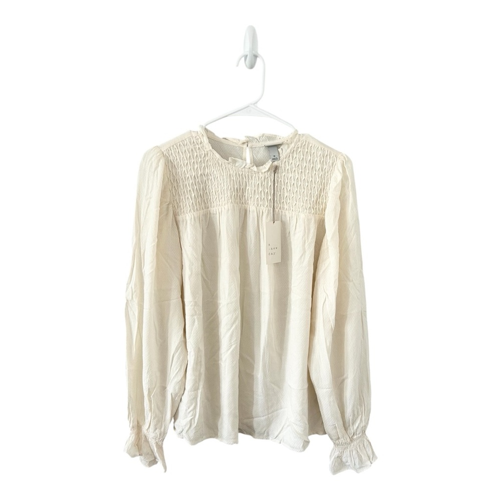 NWT A New Day Cream Boho Smocked Peasant Style Blouse